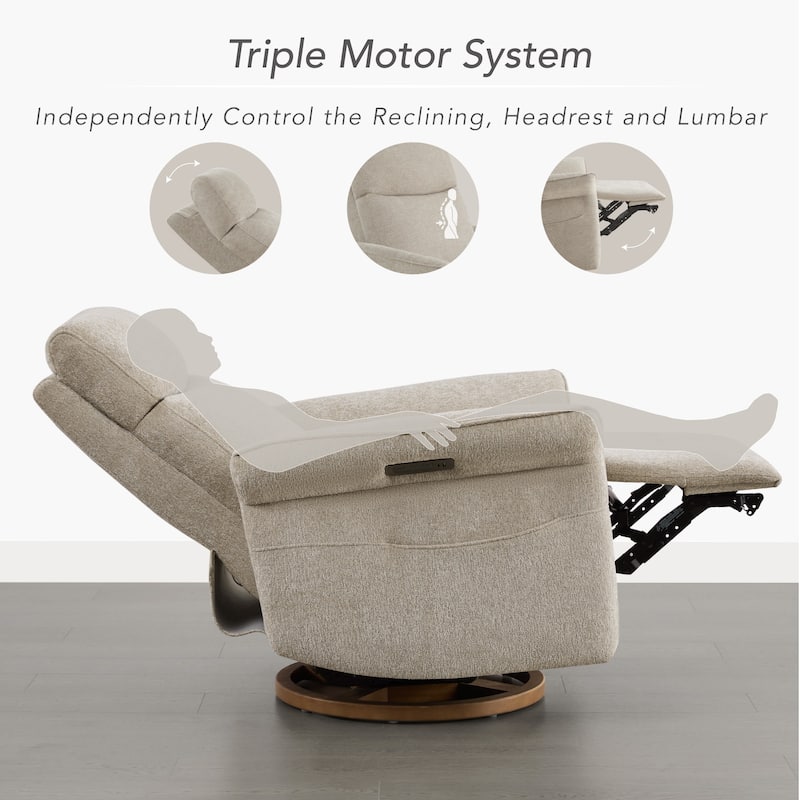 Spruce & Spring Power Swivel Recliner Chair Triple-Motor Nursery Glider