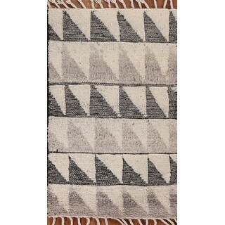 Geometric Moroccan Indian Modern Wool Rug Hand-knotted Foyer Carpet - 2'0" x 3'0"