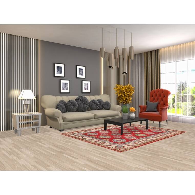 Kazak Oriental Rug Hand-Knotted Bedroom Red Wool Carpet - 5'0" x 6'7"