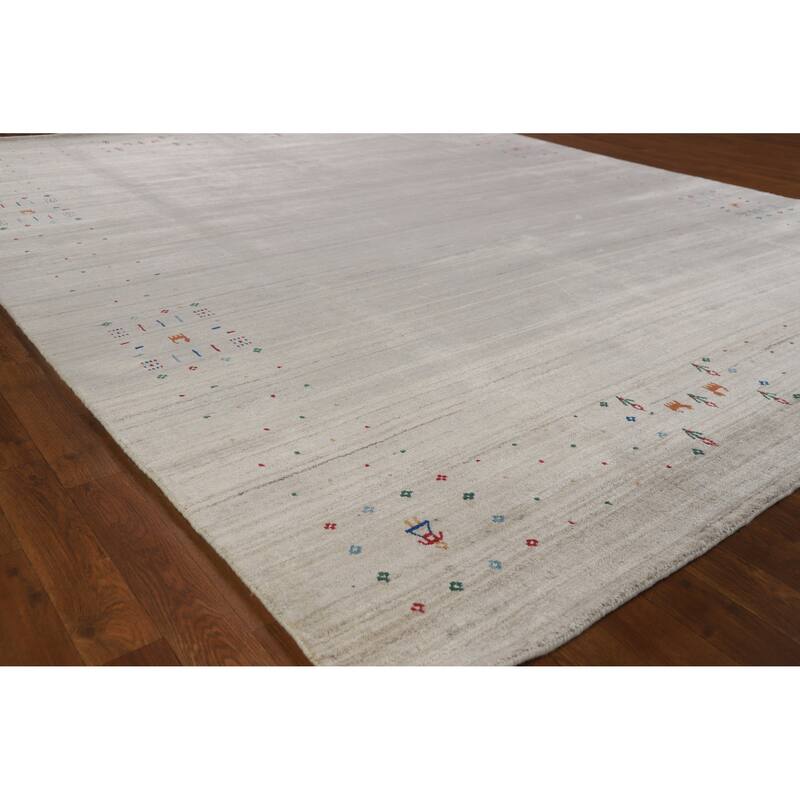 Hand Knotted Oriental 100% Wool Carpet Tribal Tribal Beige & Ivories Gabbeh Area Rug - 9' 11'' X 8' 0''