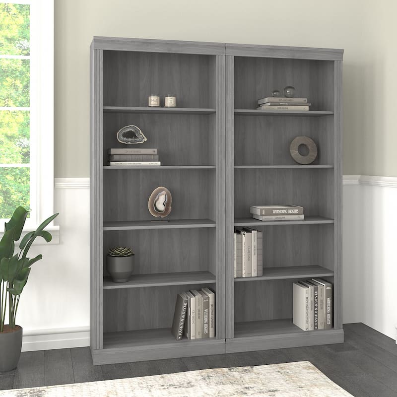 Saratoga Tall 5 Shelf Bookcase - Set of 2 by Bush Furniture - Modern Gray
