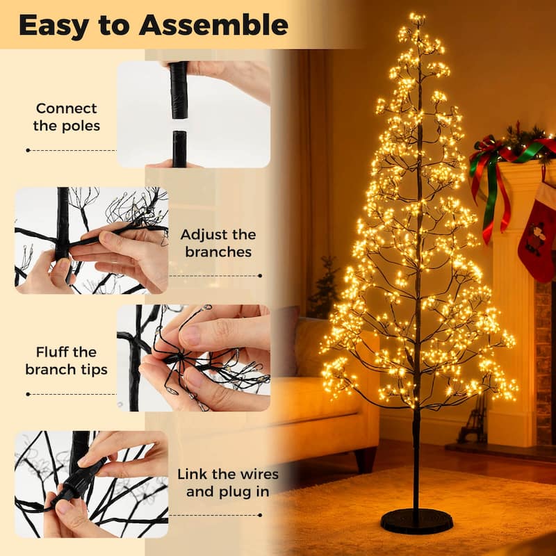 Costway 5/6/7 FT Lighted Alpine Tree with 1500 White LED Lights,