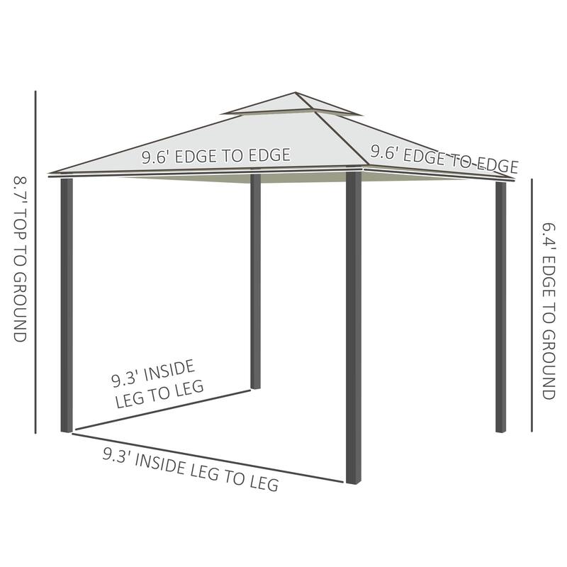 Outsunny 9.5' x 9.5' Patio Gazebo Outdoor Pavilion 2 Tire Roof Canopy Shelter Garden Event Party Tent Yard Sun Shade Steel Frame