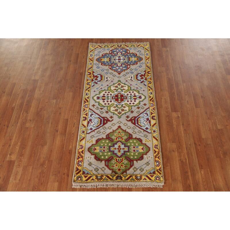 Geometric Kazak Oriental Rug Hand-Knotted Wool Carpet - 2'6"x 5'11"