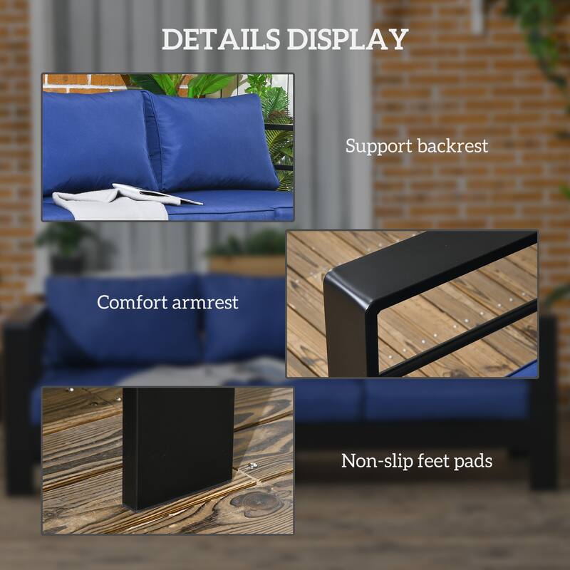 Outsunny 69" Modern Patio Furniture with Thick Padded Cushions, 3 Seater Aluminum Outdoor Sofa with Wide Armrests, Garden