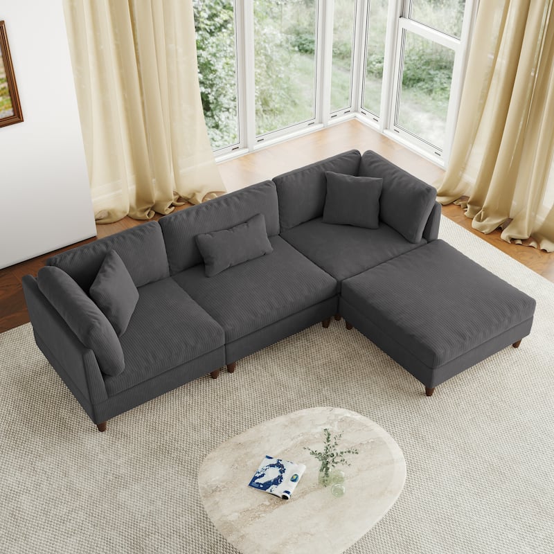 112" W Modern Upholstered Corduroy Modular Sectional Sofa