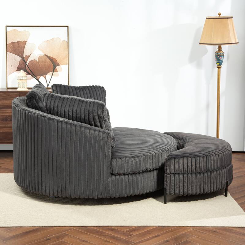 Modern Sofa Chair Round Accent Barrel Chair With 5 Pillows and Storage Ottoman