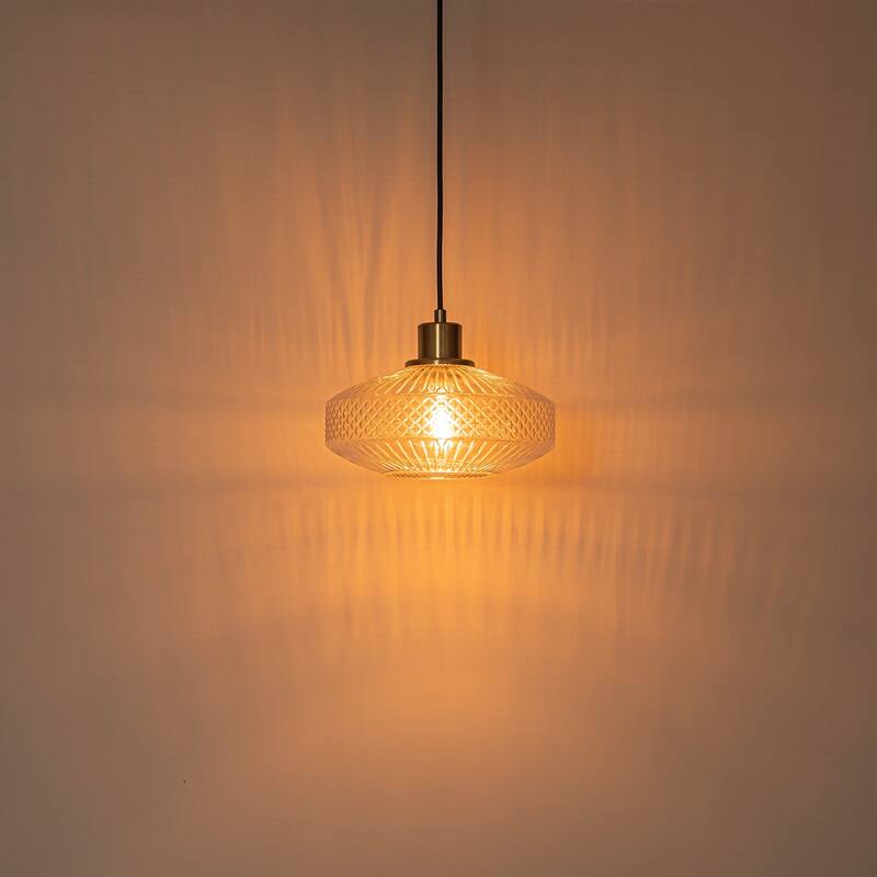 10.24 in. Modern Gold Pendant with Textured Glass, Adjustable Hanging Chandelier