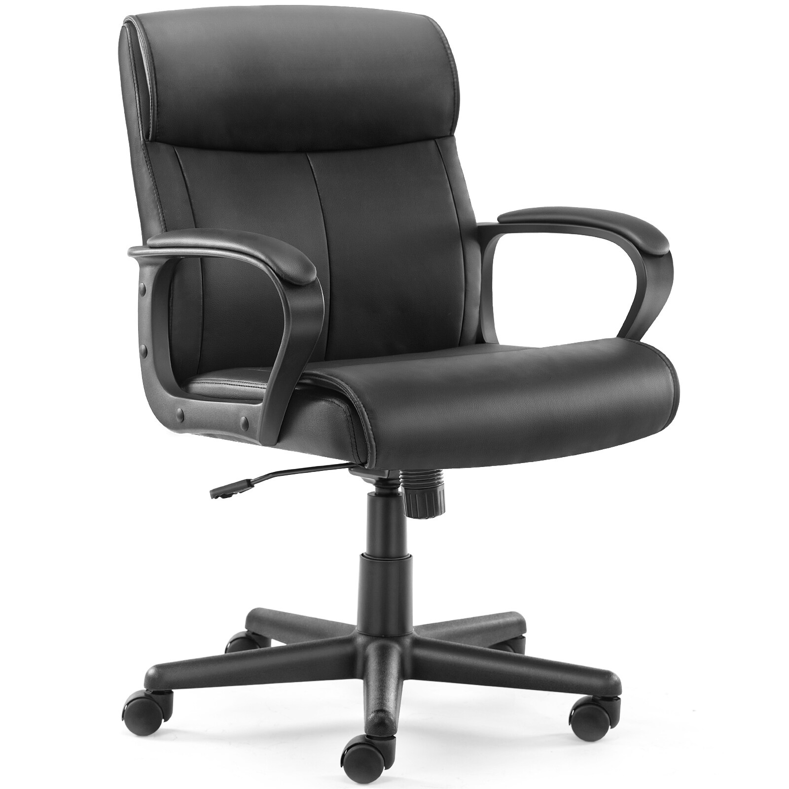 Black Back Office Desk Chair with Padded Armrests PU Leather Home