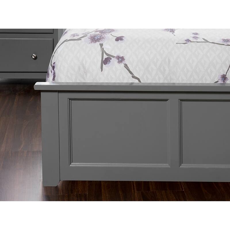 King Size Platform Bed with Footboard & Charger - Low Profile Solid Wood Bed Frame - Grey Finish