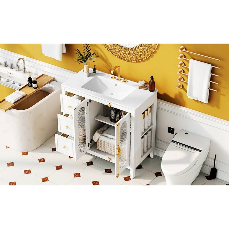 36-inch Bathroom Vanity with 2 Soft Close Doors,Wood Frame,3 Drawers for Ample Storage and Modern Elegance
