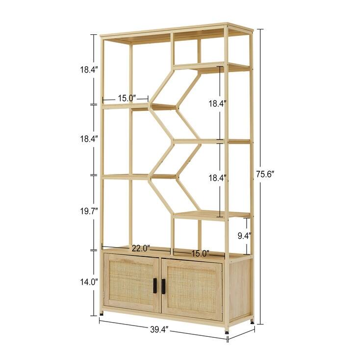 Solid Wood Bookcase Display Storage Cabinet with 7 Cube