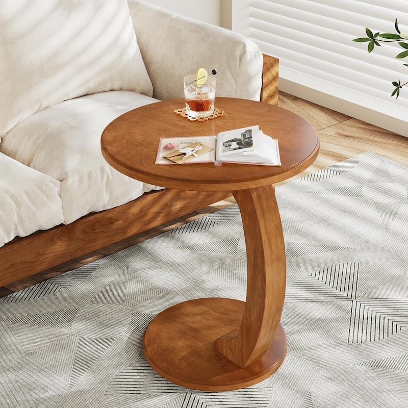 Small Round End Table, C-Shaped Sofa Side Table for Couch, Living Room - 18.89" W x 18.89" D x 23.62" H