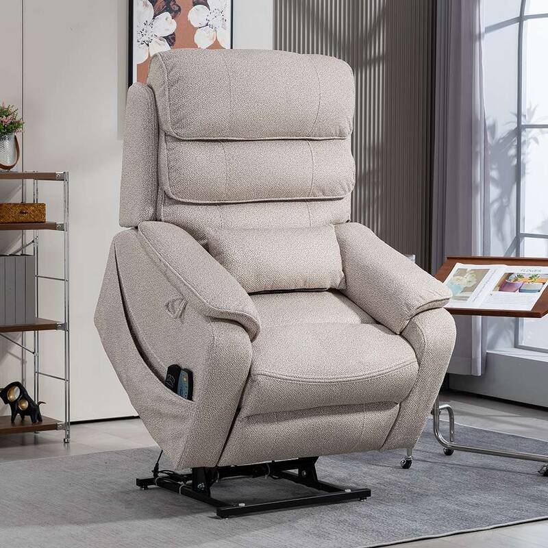 Dual Motor Oversized 180° Lay Flat Chenille Power Lift Recliner Chair with Retractable Tray, Wireless Charge