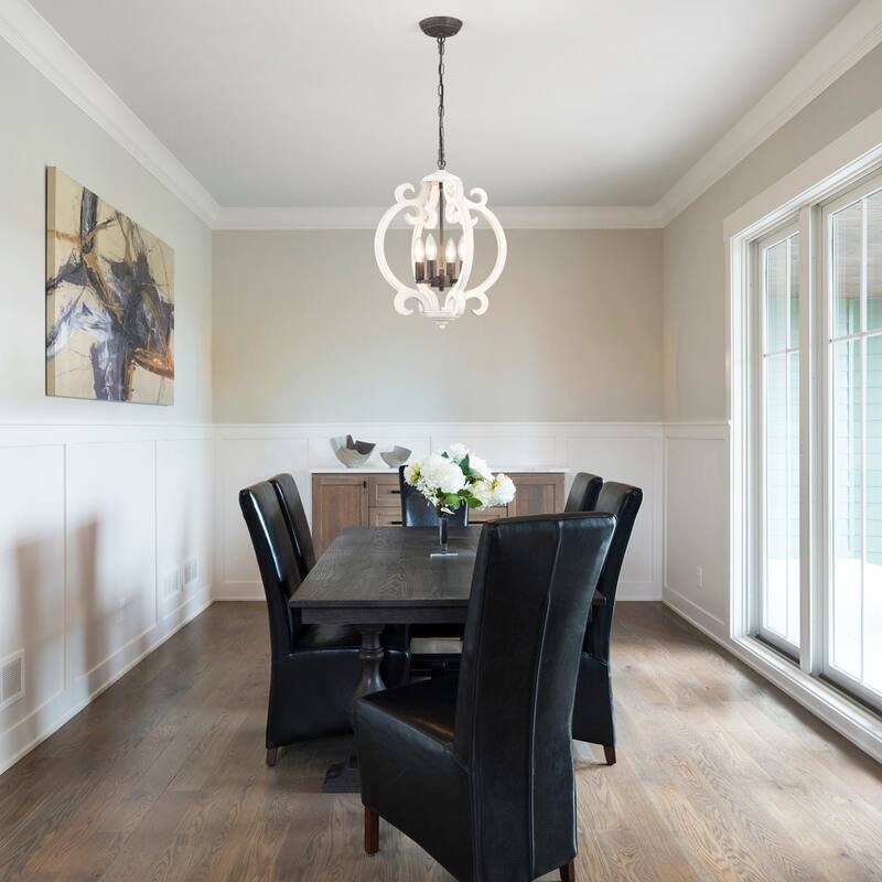 4-Light Antique Wood French Country Chandelier Vintage Pendant for Dining Room