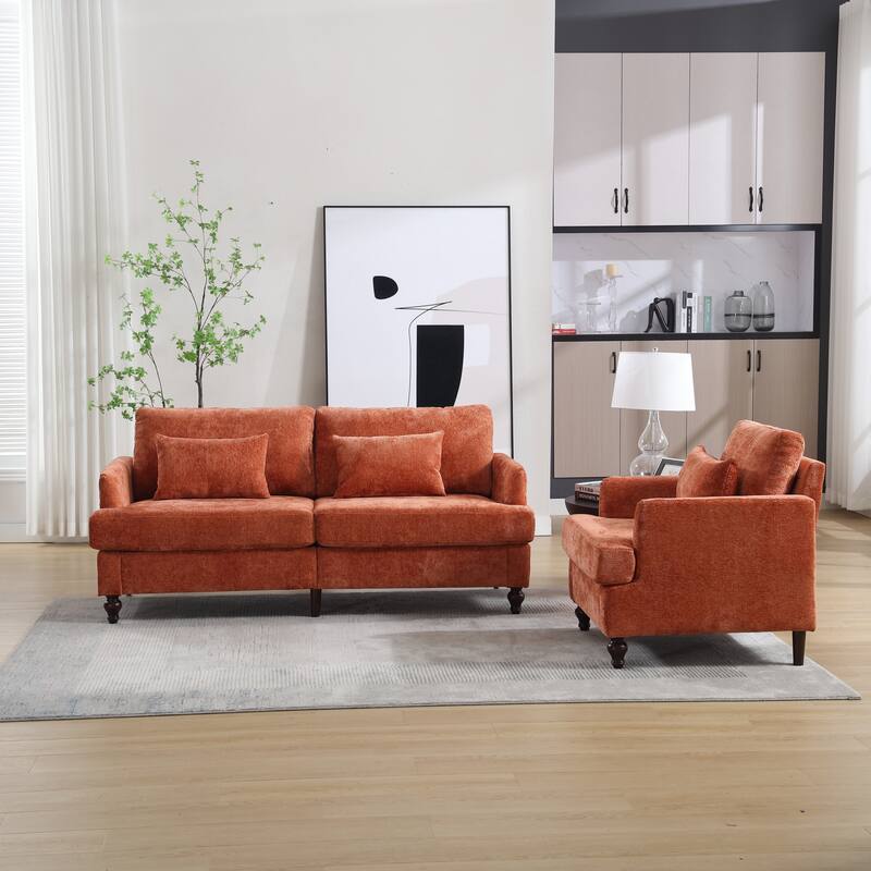 HOMEFUN Chenille Upholstered Wood Frame Loveseat with Armchair for Living Room - Orange