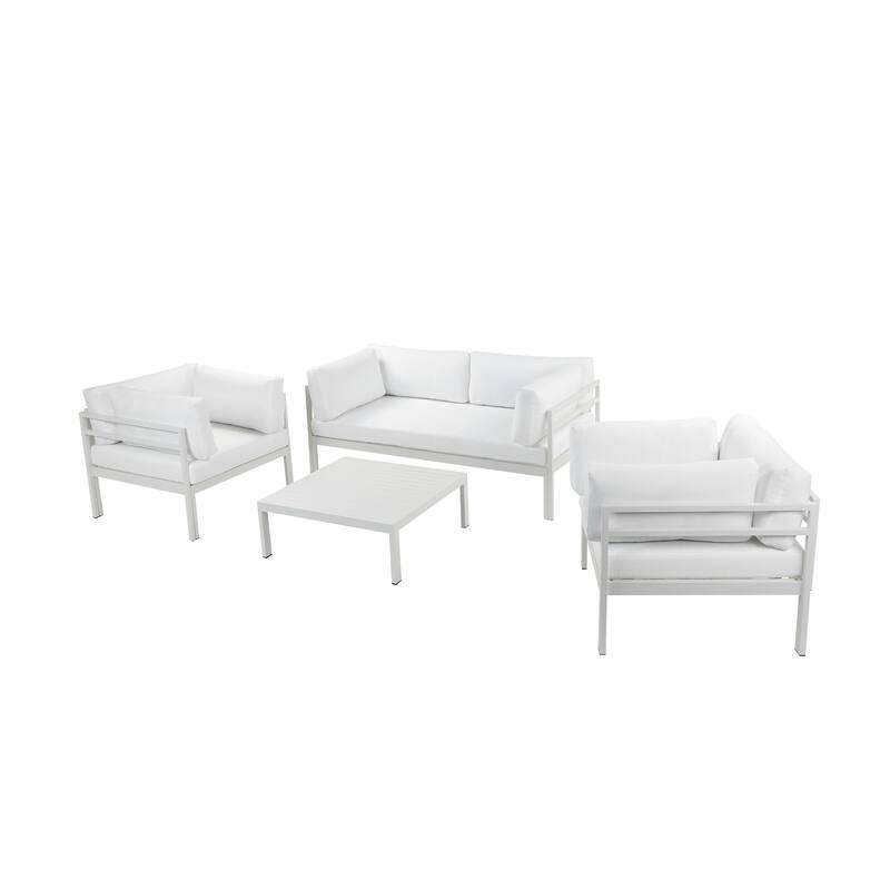 3 Piece Sectional Outdoor Metal Sofa Set with Table, White