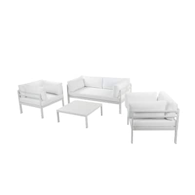 3 Piece Sectional Outdoor Metal Sofa Set with Table, White