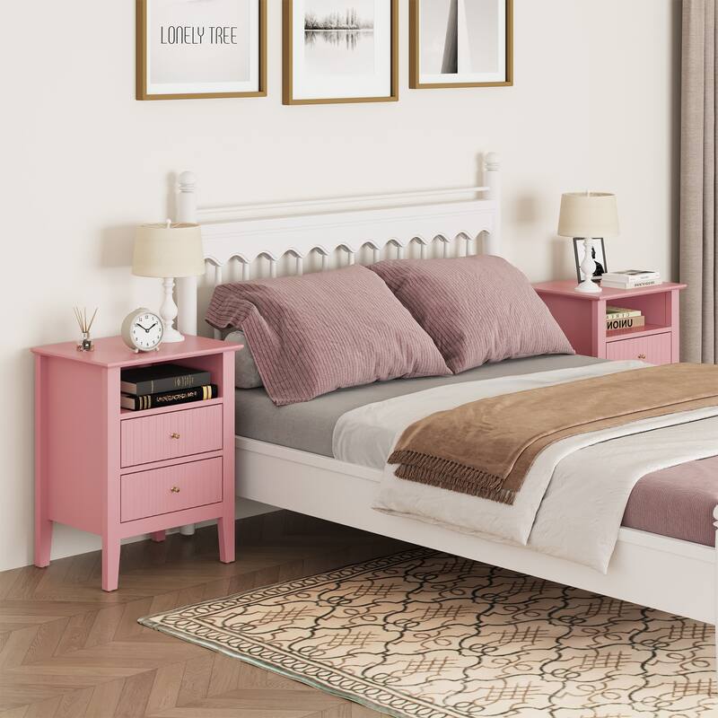 Nightstand with 2 Drawers, Set of 2