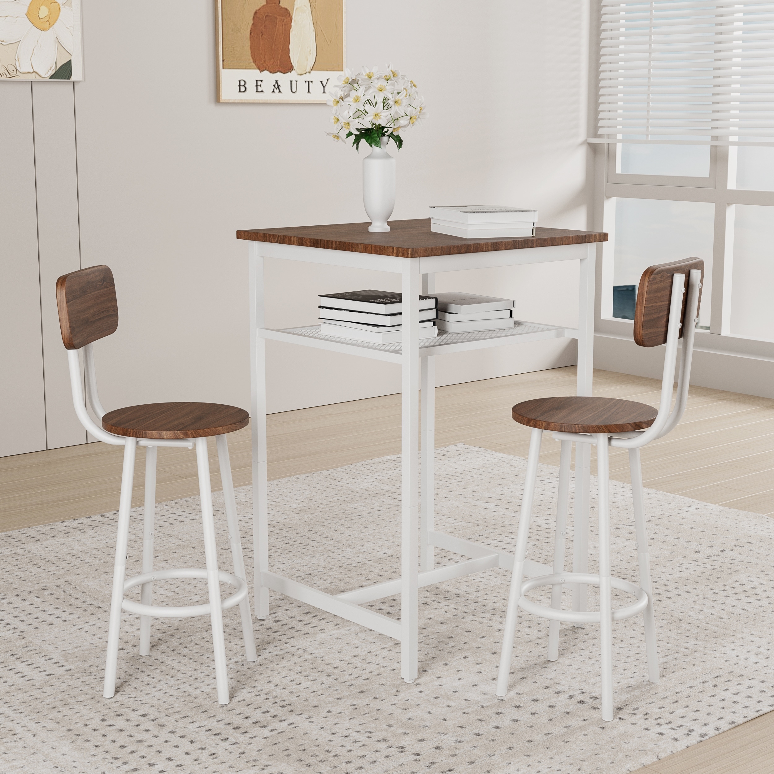 Bar Table, Equipped with 2 Bar Stools,with Backrest and Partition