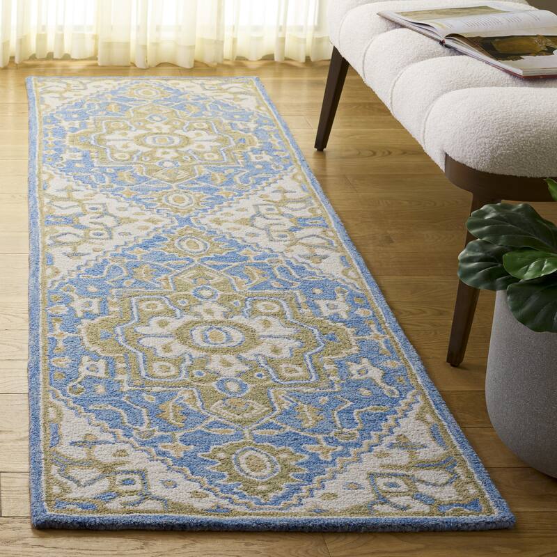 SAFAVIEH Handmade Metro Seonaid Wool Rug - 2'3" x 8' Runner - Blue/Beige