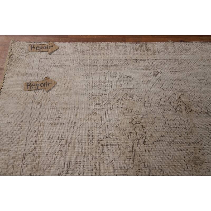 Tabriz Persian Vintage Rug Handmade Beige Wool Carpet - 6'9" x 10'0"
