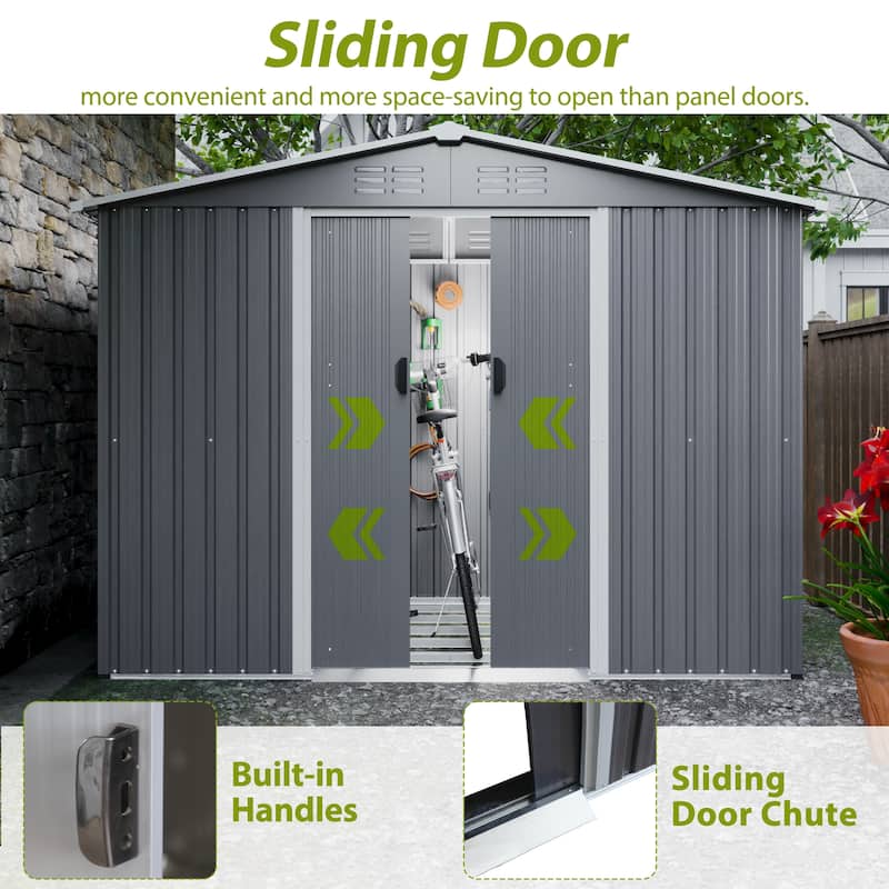 GDFStudio - Evelyn Spacious Outdoor Waterproof Tool Storage Shed with Durable Metal Frame