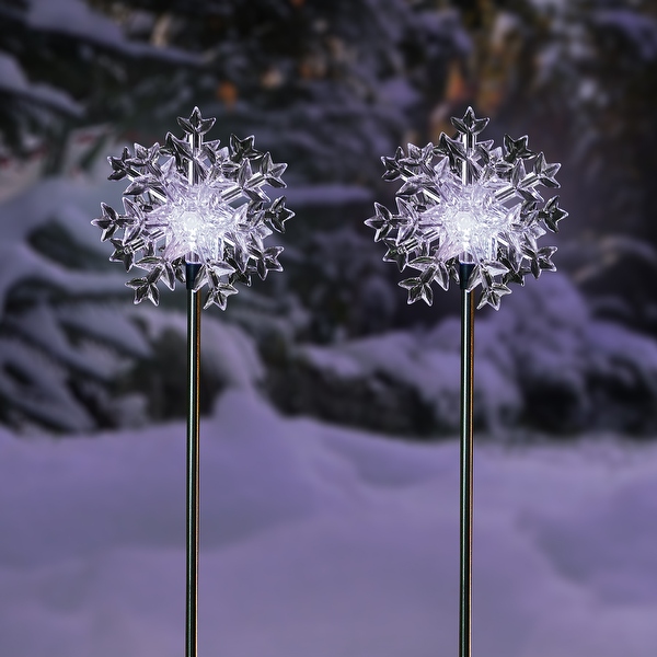 Alpine 33 Inch Solar Snowflake Garden Stake with Cool White LED Light, Set of 2 - Overstock