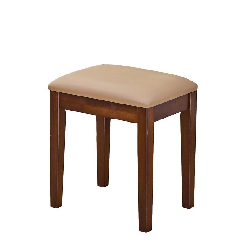 Mid-Century Modern Makeup Vanity Desk Set Includes Dressing Table & Stool, Sliding Makeup Mirror with 3-Color LED Light, Walnut