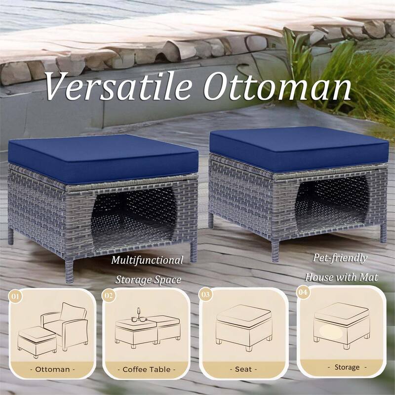 Gray Rattan Outdoor Patio Conversation Sets with Swivel Rocker Chairs