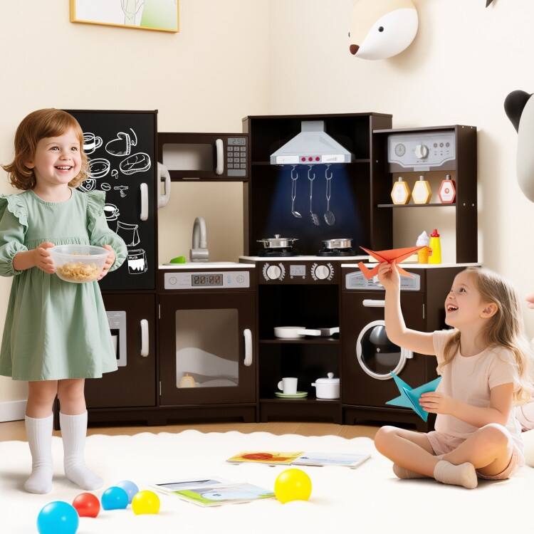 MDF Kids Corner Play Kitchen with Lights, Sounds and Ice Maker - 52" × 18.5" × 36"