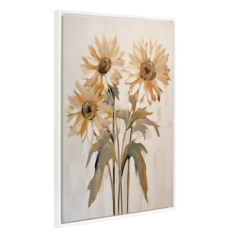Kate and Laurel Sylvie Beaded Soft Sunflowers Framed Canvas - 23x33 - White