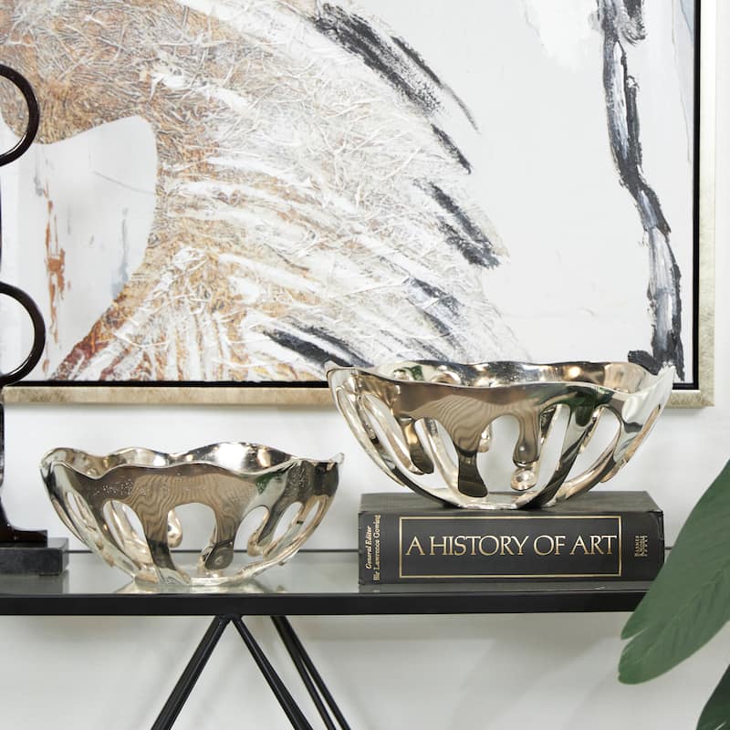 Aluminum Metal Drip Decorative Bowl with Open Frame Design - Set of 2 Gold, Silver or Black - Roche River Decor