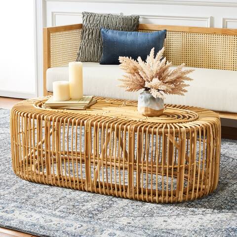 SAFAVIEH Jabez Tropical Boho Rattan Oval Coffee Table - 49" W x 24" D x 16" H