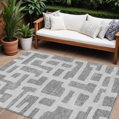 HomeRoots Abstract Transitional Rectangle Outdoor Rug