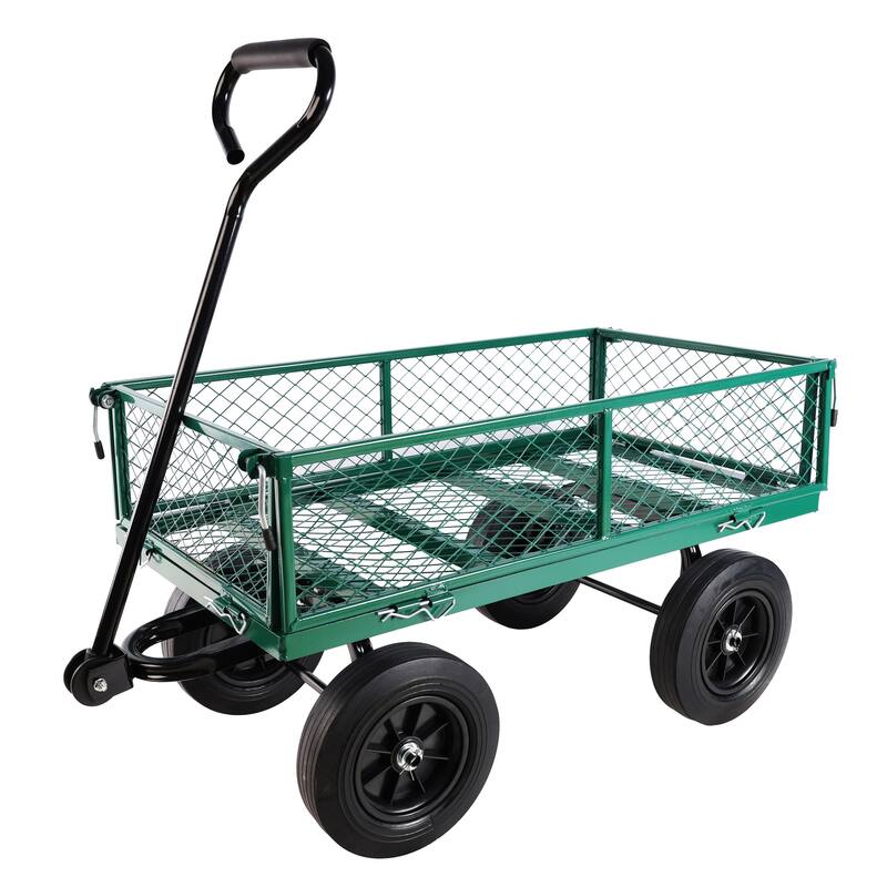 Tool Cart with Solid Tires for Lawn, Garden, and Farming Tasks - Spacious Bed for Debris, Tools, and Fertilizers - Metal