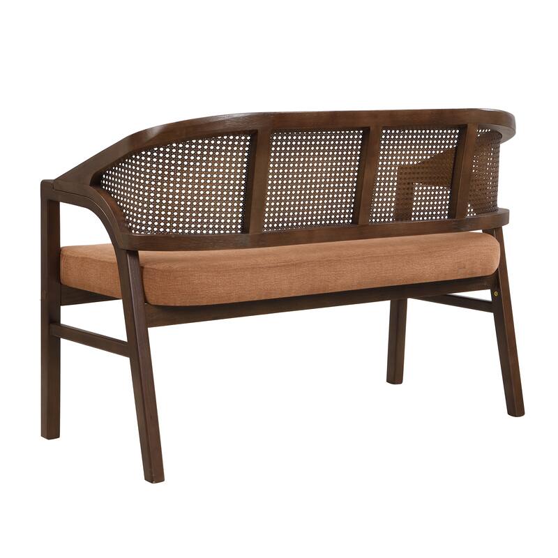 Christopher Knight Home - Curved Rubberwood Cane 46.25" Upholstered Loveseat