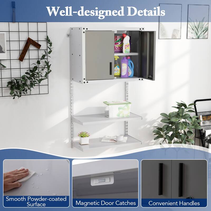 Gymax Metal Wall Cabinet w/ Locking Doors & 3 Adjustable Shelves for