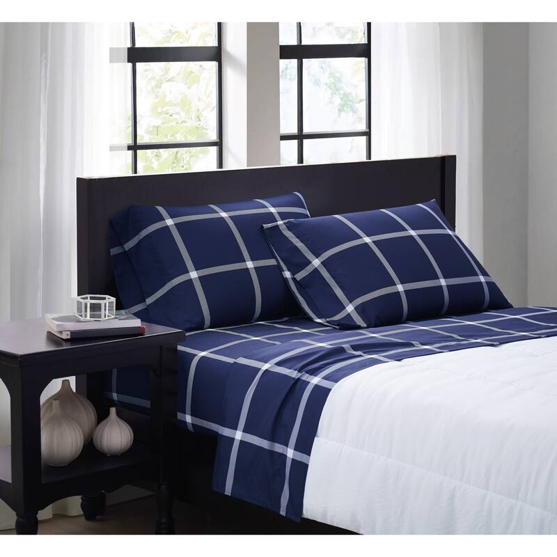 Truly Soft Printed Windowpane 4 Piece Sheet Set