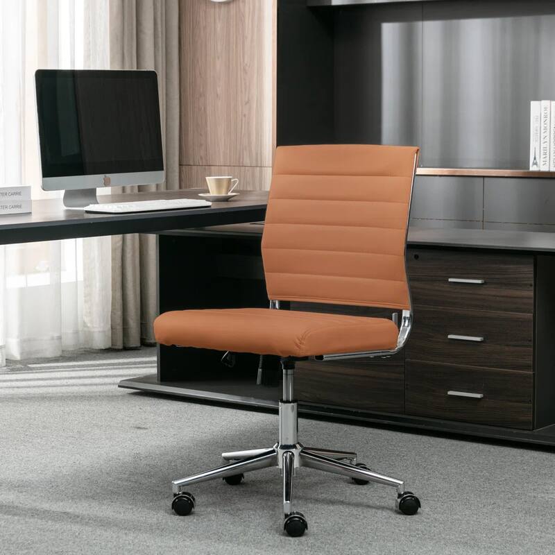 Armless Ergonomic Office Chair Modern Swivel Chair for Home & Office - Brown