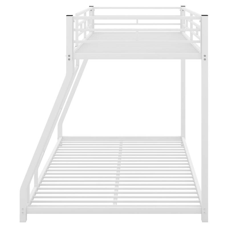 Twin over Full Bunk Bed, Floor Metal Bunk Bed with Full-Length Guardrail and Ladder, Metal Bed Frame, No Boxing Spring Needed