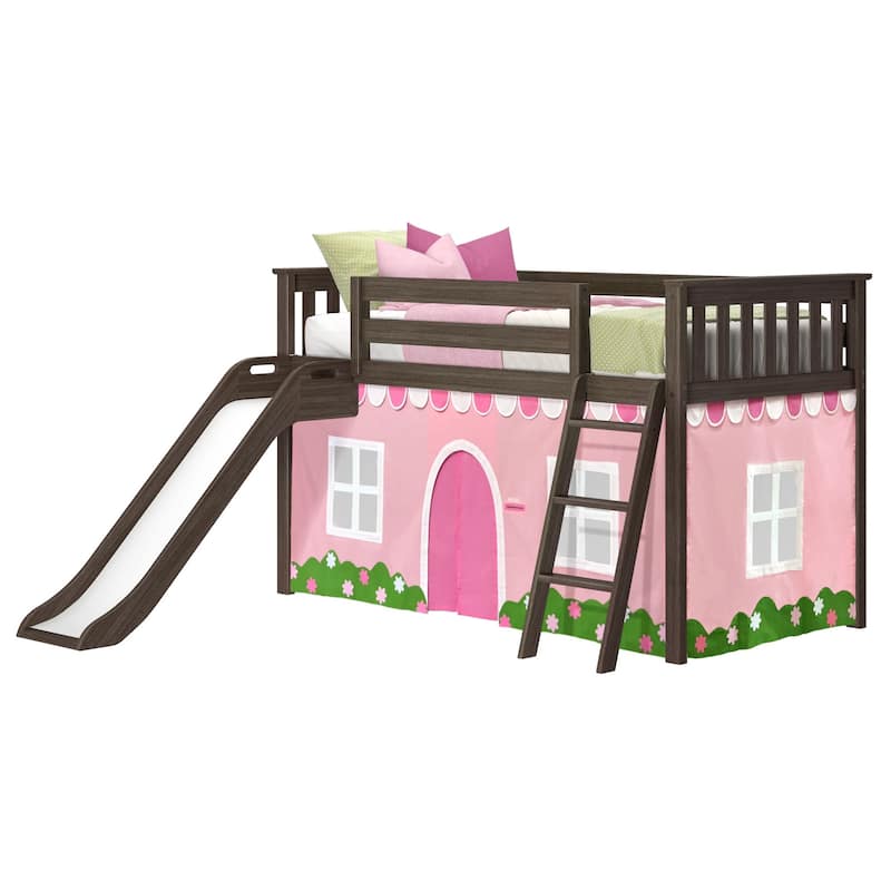 Max and Lily Classic Twin-Size Low Loft with Easy Slide and Curtain