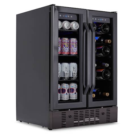 Newair 24" Built-in Dual Zone 18 Bottle and 58 Can Wine and Beverage Refrigerator and Cooler in Black Stainless Steel