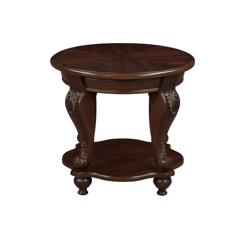 22" Retro Round End Table,Solid Wood Sofa Side Table with Shelf,Living Room Corner Table Easy Assemble