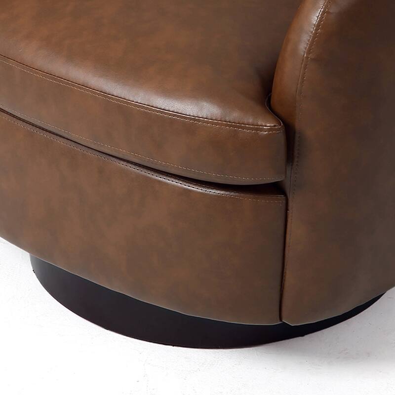 PU Upholstered Swivel Barrel Accent Chair With Wood Base (Set of 2)