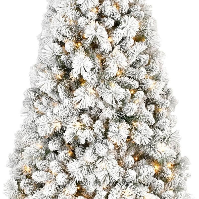 HomeRoots 6' Pre Lit Full Flocked Fir Christmas Tree - Green - 41.00 in. x 72.00 in. x 41.00 in.