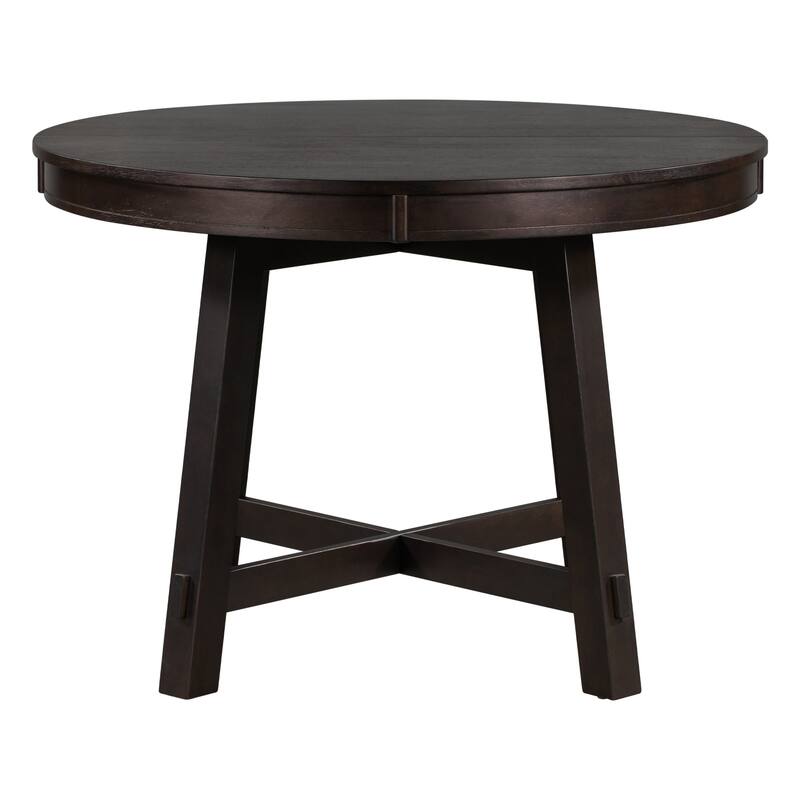 Farmhouse Round Extendable Dining Table with 16" Leaf Wood Kitchen Table