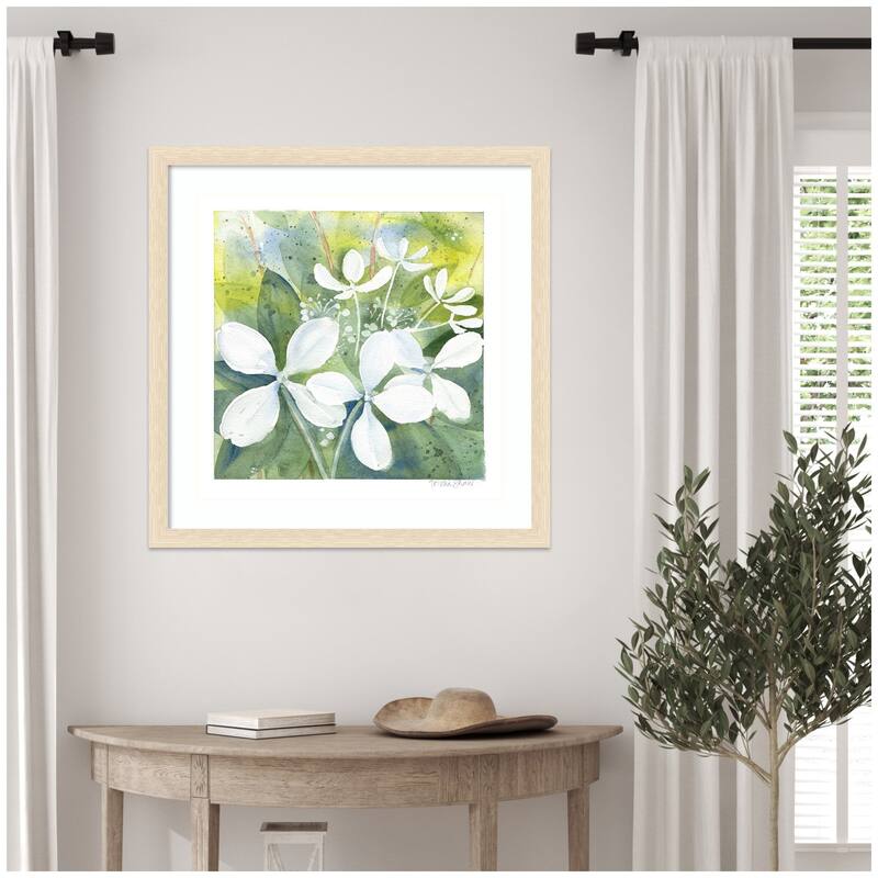 Kate and Laurel Framed Art White Phantom Hydrangea in Greens by Patricia Shaw