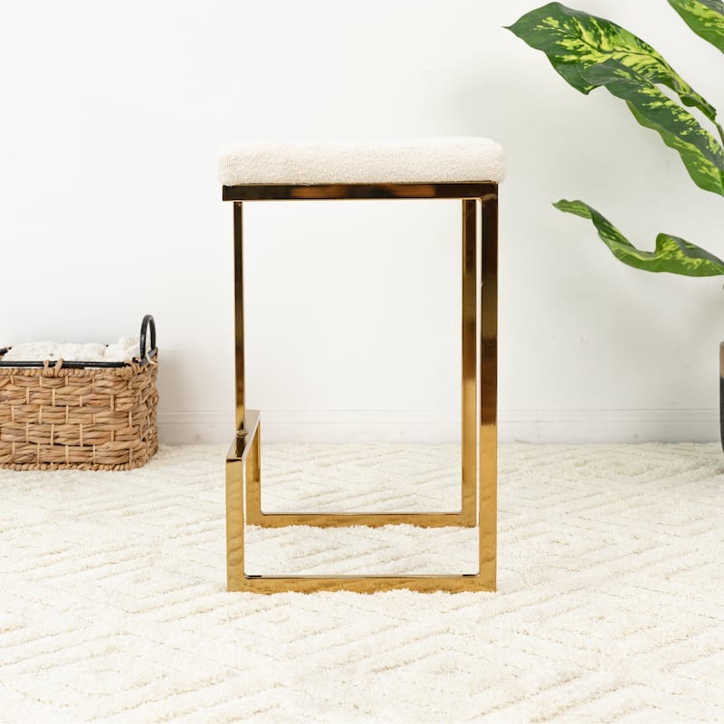 Felicia Mid Century Modern Luxury French Boucle Fabric Counter Stool in Beige