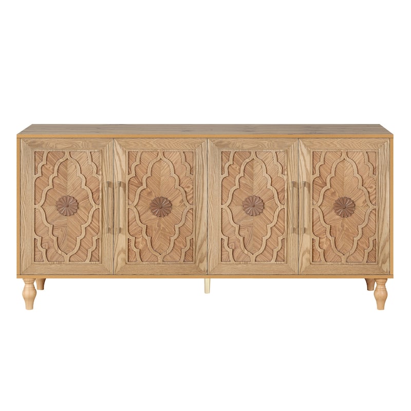 63 in Carved Flower Door Large Storage Cabinet